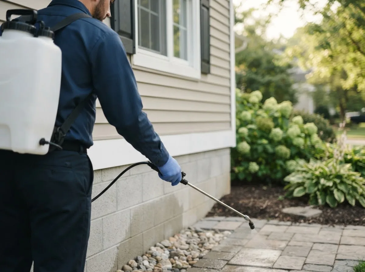 Pest control technician inspecting a home in Ronkonkoma, NY
